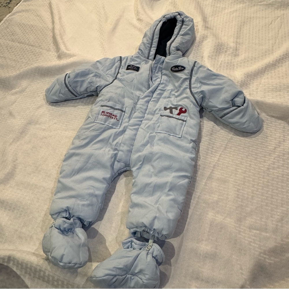 Vintage  Baby Infant Clothes SZ 18M  Snow Jumpsuit Full Zip Auto Mechanic Fix It